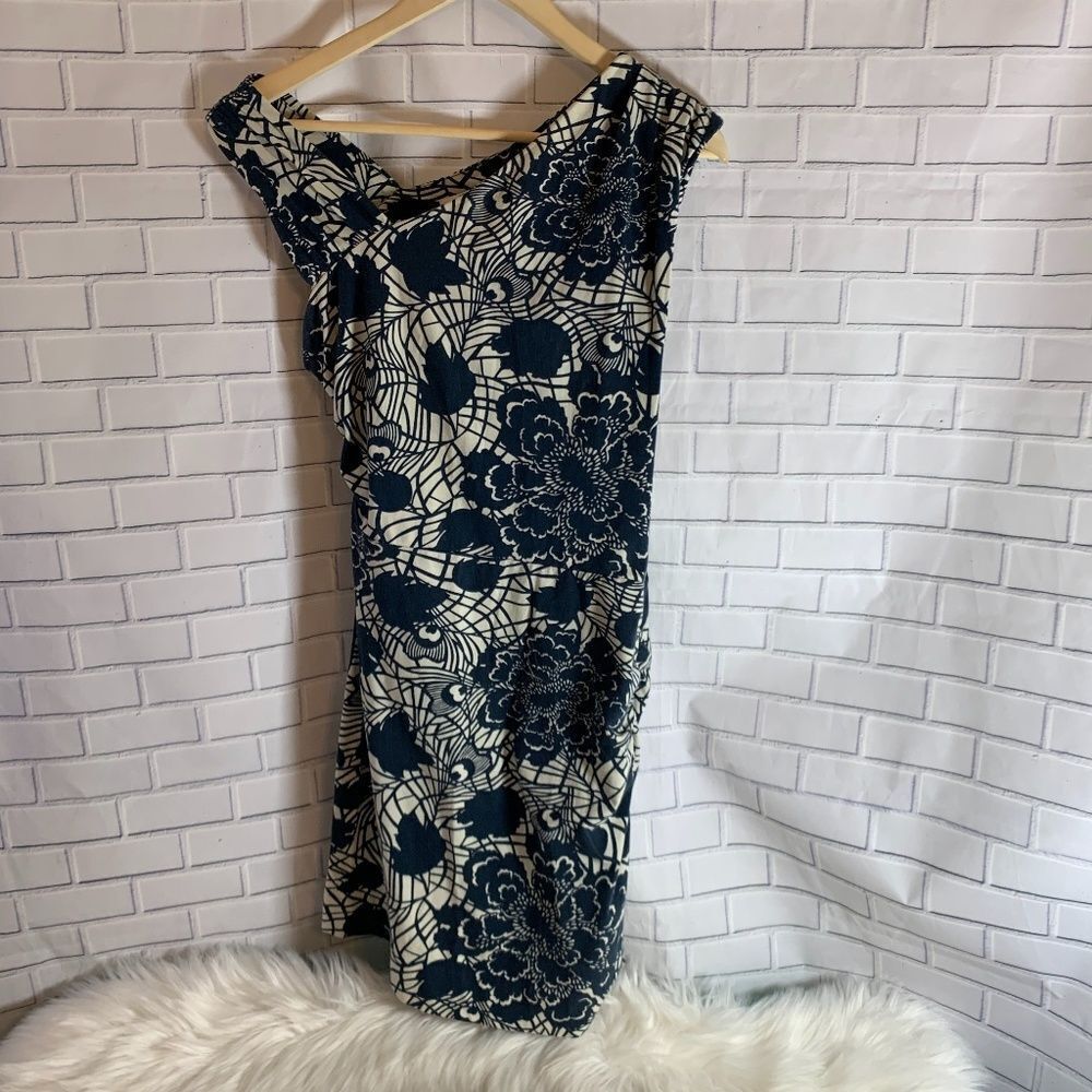 Anthro Leifsdottir Navy/Cream Sheath Dress Sz S